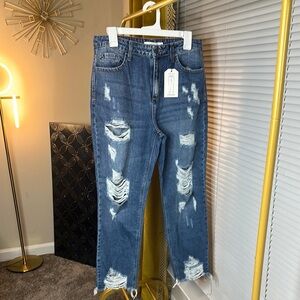 Cello Blue Straight Leg Jeans with Modern Distressing